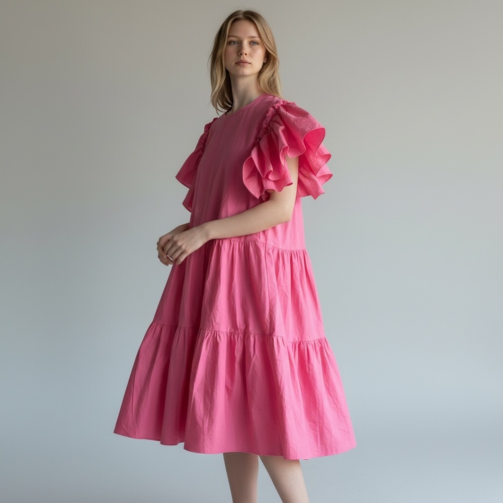 Chepe Ansaldo Made In Italy Cotton Pink Bright Dress, Medium